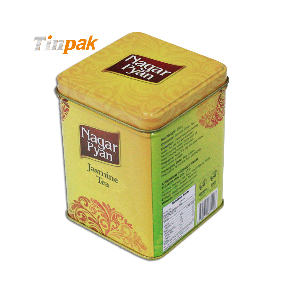 fancy square tea tin box